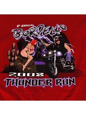 2008 Thunder Run 4th Annual Bordello Run Red Graphic Long Sleeve T Shirt Size XL